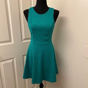 Francesca's Alya Kelly Green Sleeveless Mini Dress With Embossed Leaves Size S